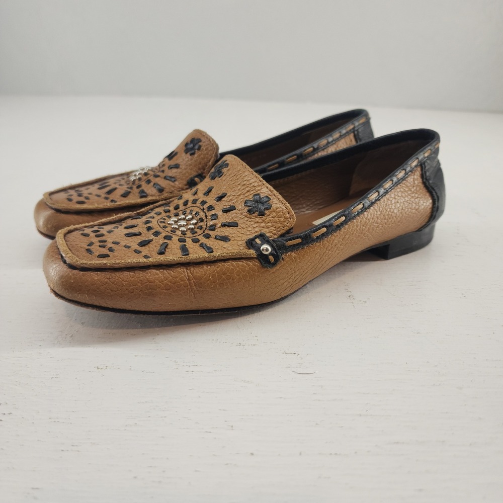 Brighton 6M | Kafka Brown Black Pebbled Leather Loafers Flats R4726 Womens